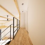株式会社ロージーライフ　施工例02【2階ホール】　浜松市／注文住宅／新築／2階建／平屋／デザイン住宅／シンプルモダン／ナチュラルモダン／高性能／高耐震／高気密高断熱／SE構法／W断熱／GX補助金／無垢床／オリジナル造作家具／アイアン手摺り／ママ書斎／パパ書斎／小屋裏書斎／隠れ家／秘密の部屋／回遊動線