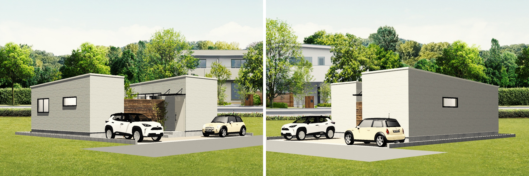 平屋新商品リリース『HILLA -ヒラ-』販売開始02　外観　浜松市／注文住宅／住宅会社／工務店／ロージーライフ／新築／デザイン住宅／リフォーム／リノベーション／高性能住宅／SE構法／高耐震／高気密高断熱／地震に強い／お洒落な家／平屋／中庭／コの字型の家／L字型の家／コートハウス／プライバシー設計／セカンドリビング／敷地50坪の平屋